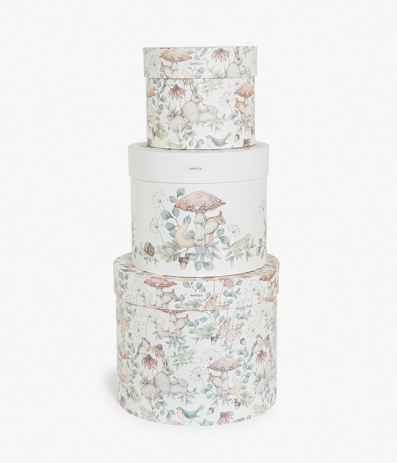 Beige forest print round boxes (3-pack) –